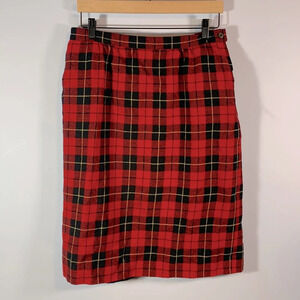 Pendleton size 16 p wool red black yellow scotch plaid tartan midi skirt vintage